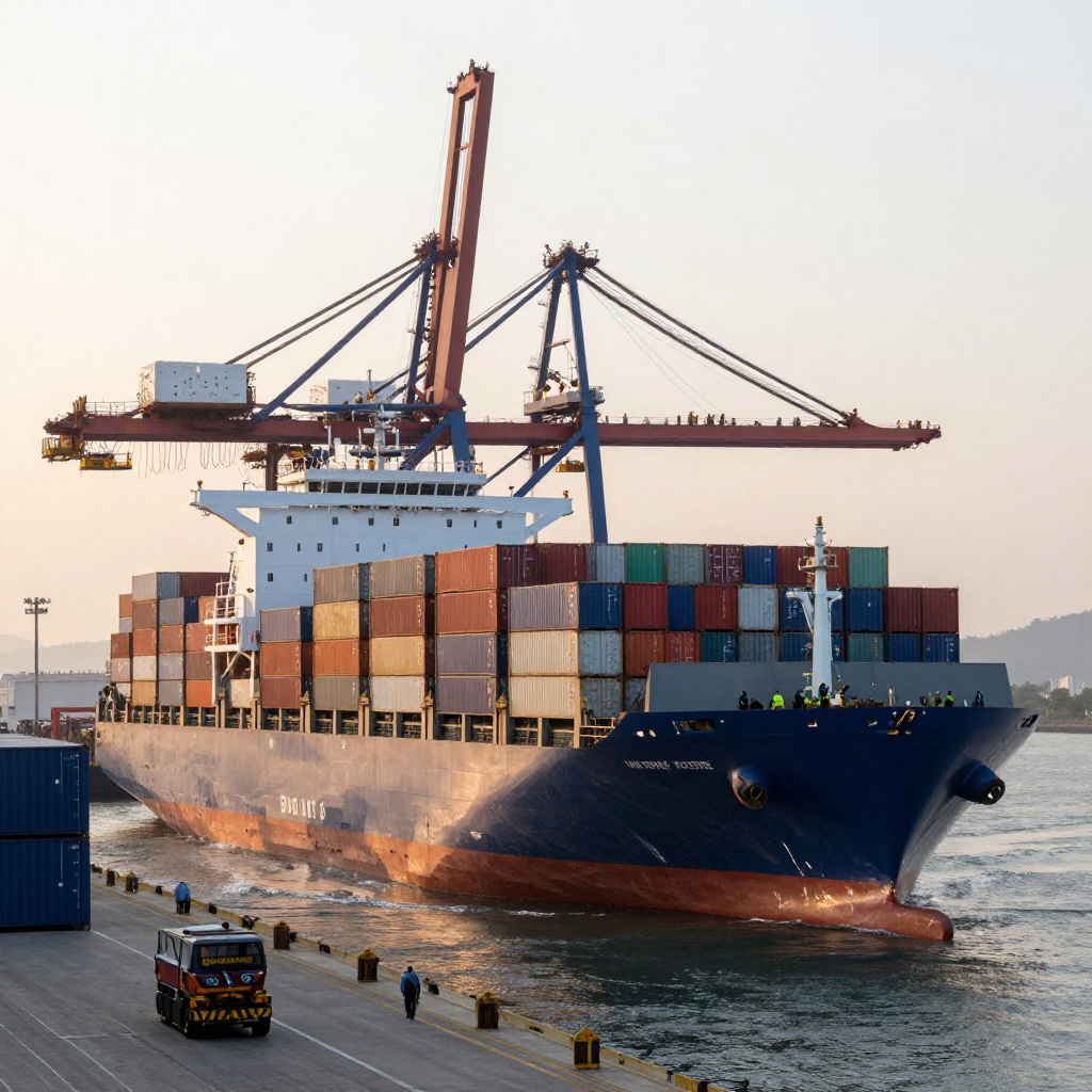 freepik cargo ship approaching bu 2755864514